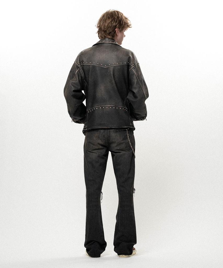 KAMIYA Distressed Slim Bootcut Denim Pants - Black