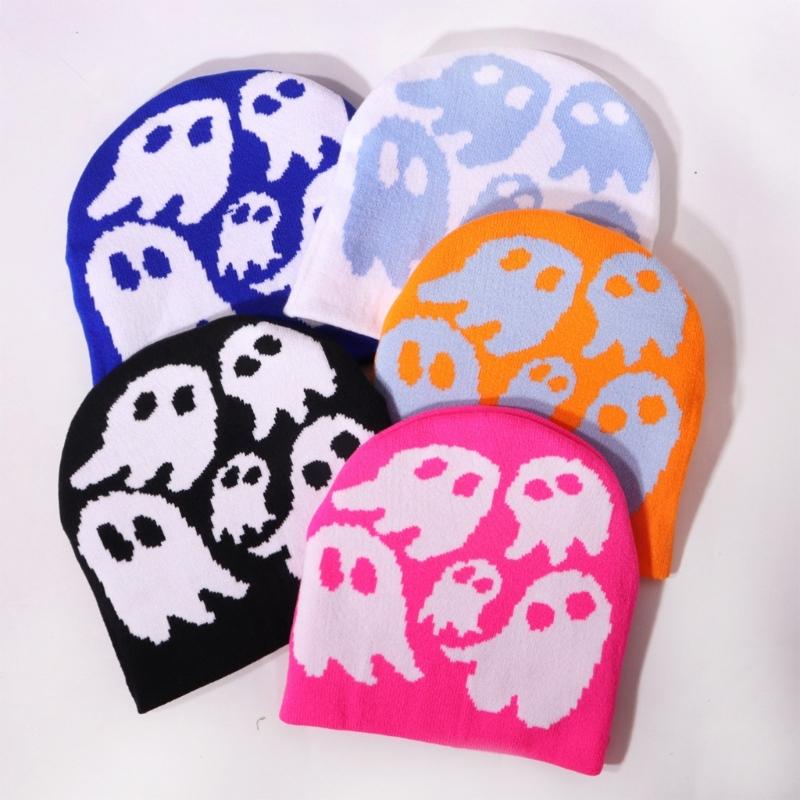 Halloween Skull Hat Unisex Knit Versatile Hat Knit Party Holiday Winter Warm Hat Fun Print Theme