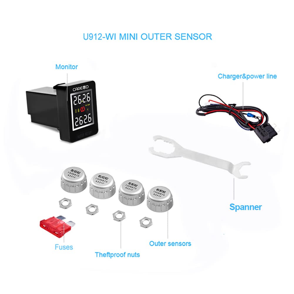U912 Tire Pressure Monitor System TPMS Real Time Tracking Temperature Pressure 4 Internal or