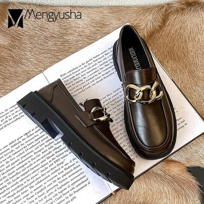 Модные женские туфли в стиле Лолита на толстой подошве, дизайнерские туфли на платформе с металлической цепочкой, туфли-дерби с широким носком, женские джинсы для японских девушек в стиле Мэри