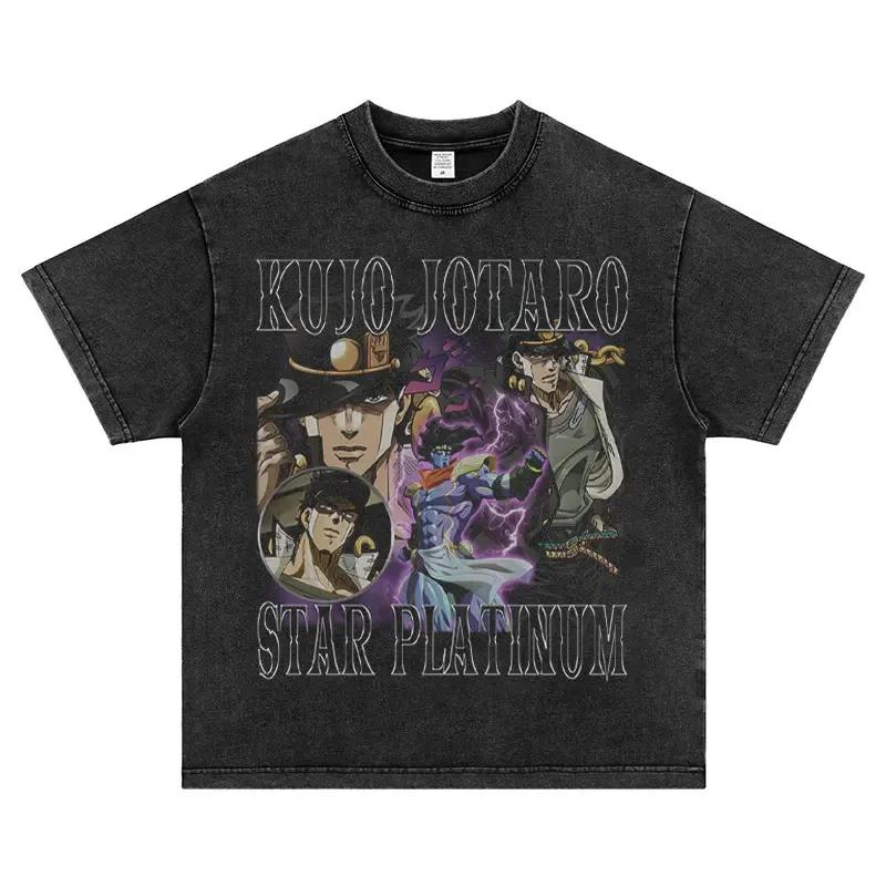 Anime JoJos Bizarre Adventure T Shirt DIO Washed Manga JOJO Stone Ocean Men Women T-shirts Oversized Kujou Jolyne Tops Tees