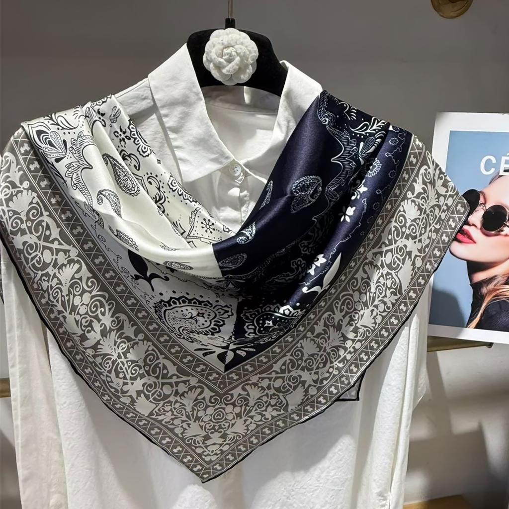 Navy Blue Red Women Pure Silk Scarves Hijabs Elegant Cherry Design 100% Mulberry Silk Square Neck Scarf Shawl 86*86cm