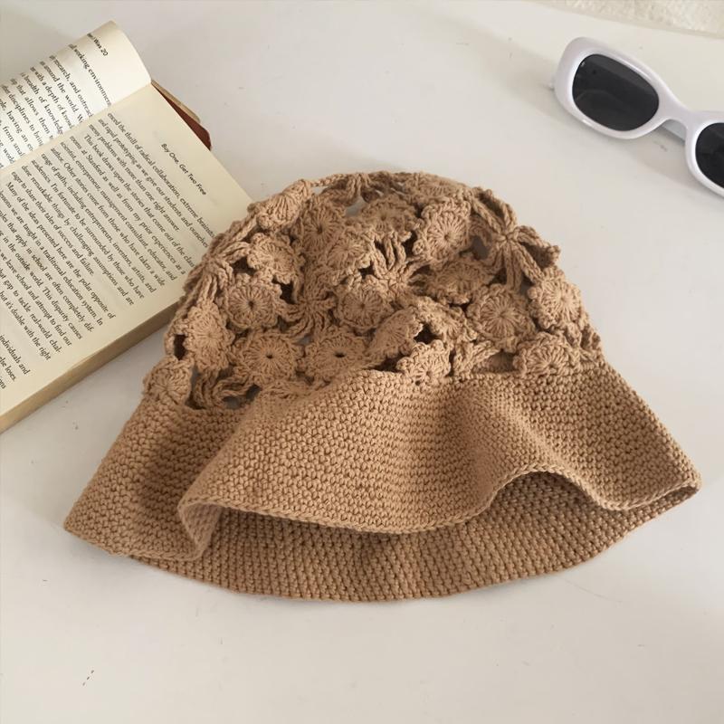 Японские вязаные крючком шапки-ведра ручной работы для женщин, летние, осенние, тонкие, дышащие, модные, универсальные, сладкие, вязаные шапки-ведра