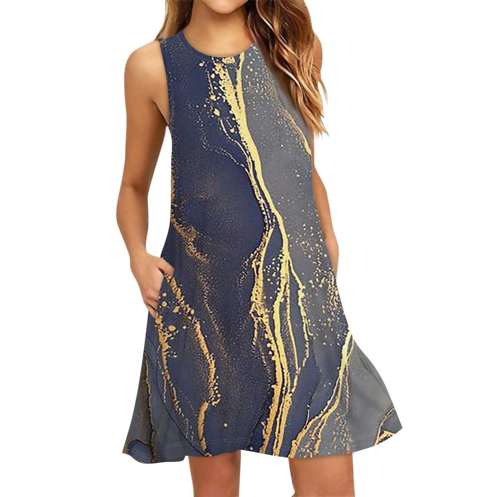 Женское модное пляжное платье без рукавов с круглым вырезом и цветочным принтом