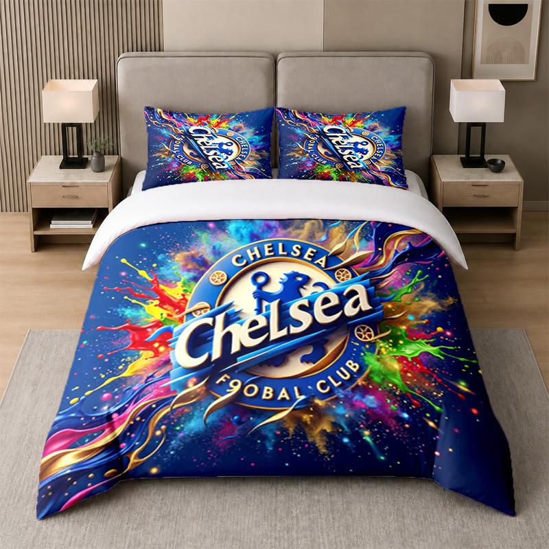 3Pcs Bedding SetChelsea FC Soft Bed Sheet and Two Pillowcases Home Bedroom Decor