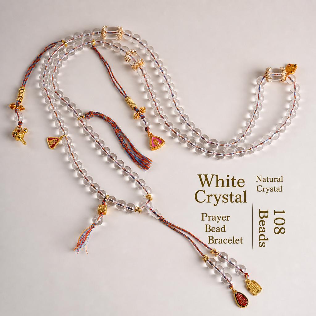 Custom Manufacturer Trendy Style Decorative White Quartz 108-bead Multi-circle Natural Crystal Beads Bracelet for Gifts