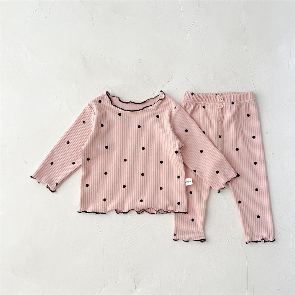 Polka Dot Korean Style Pajamas - Spring & Autumn Girls' Two-Piece Home Suit for Kids
