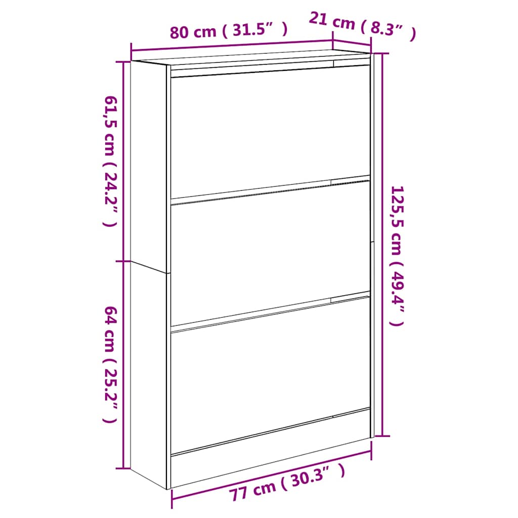 Shoe Cabinet Black 80 x 21 x 125.5 cm Engineered Wood
