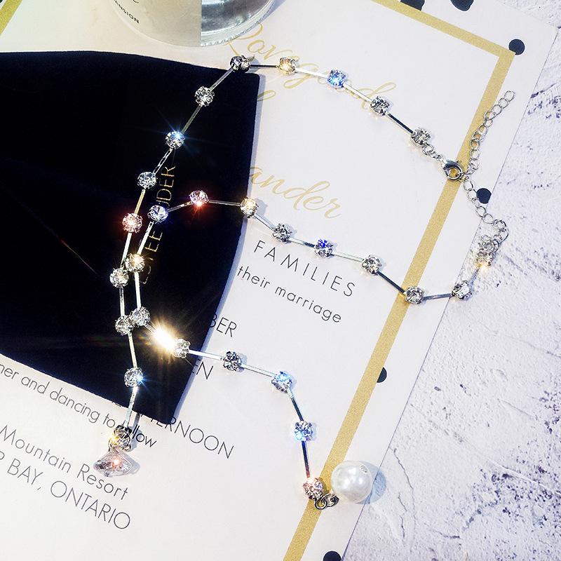Low Cut Sexy Rhinestone Choker Collar Long Necklace Personalized Neckband Neck Jewelry Short Collarbone Chain