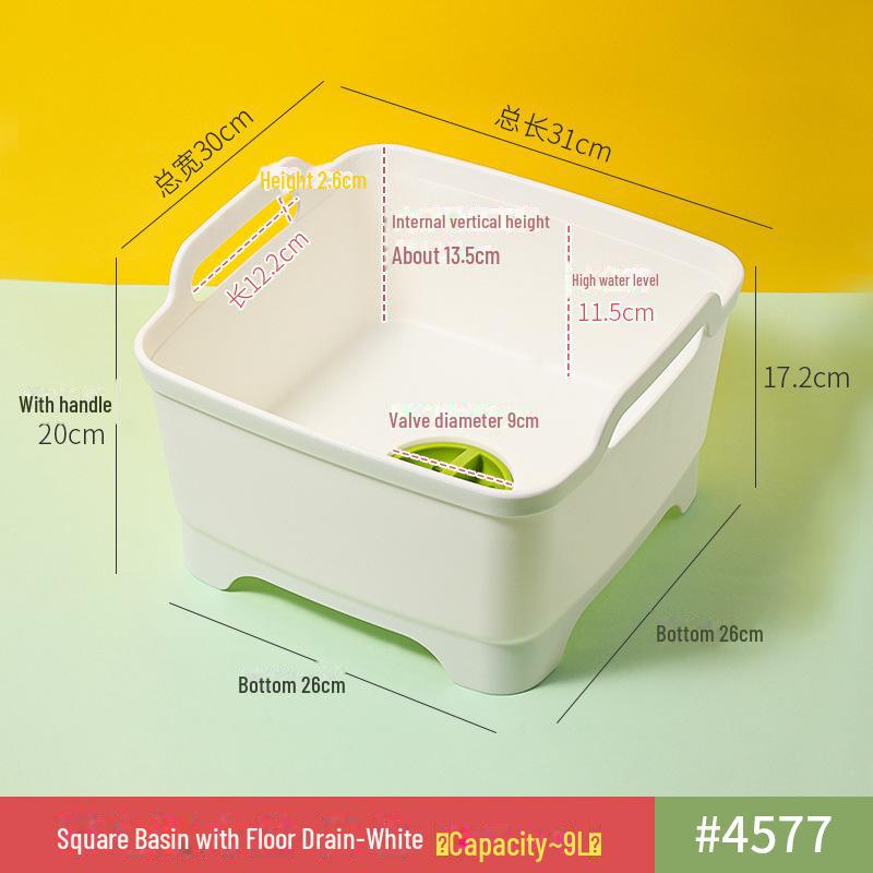 Большая квадратная раковина для воды со сливом в полу, ручкой и большой емкостью для мытья овощей - переносная пластиковая раковина