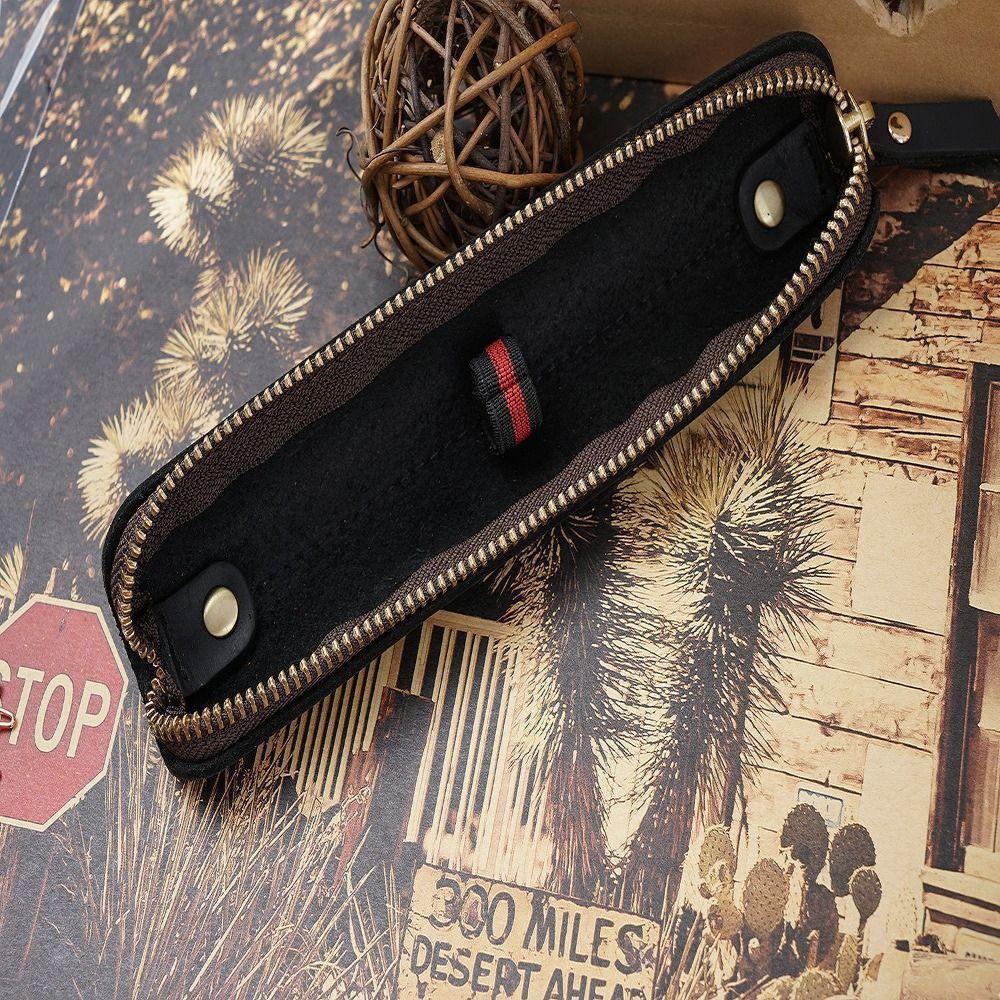 Cowhide Leather Mini Pen Pouch Zipper Electronic Writing Pen Protective Organizer