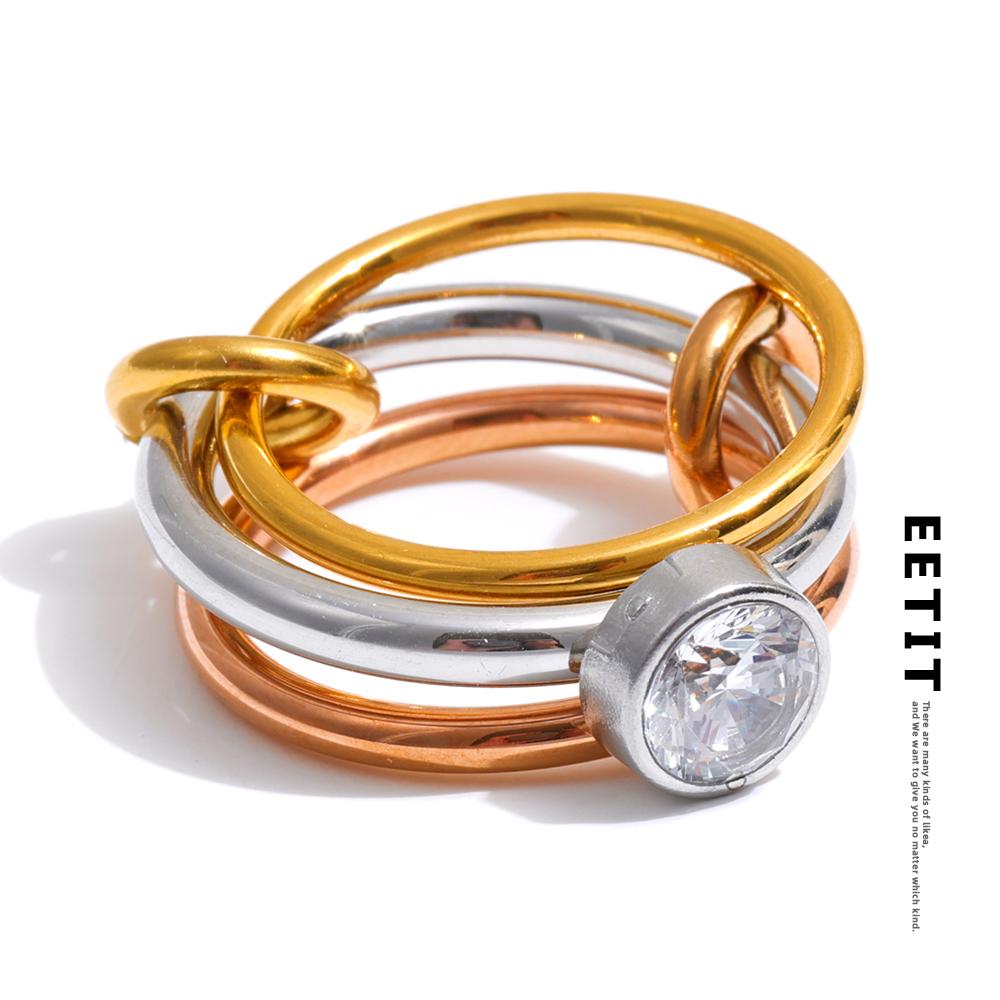 Eetit Delicate Stainless Steel 3 Colors 3 Finger Links Stacked Ring Delicate Popular Attractive Jewelry Accessories