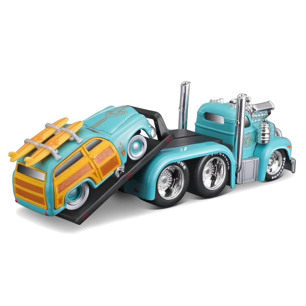 Maisto Scale Muscle Machines 1953 MACK Ford Woody Light Blue Diecast Model Car 11550 1/64 B-61 Flatbed/1950 (Finished Model)