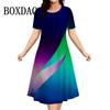 Summer Gradient Striped Print Dress Fashion Elegant Loose Short Sleeve Dress Women Party Clothes Casual Streetwear Plus Size