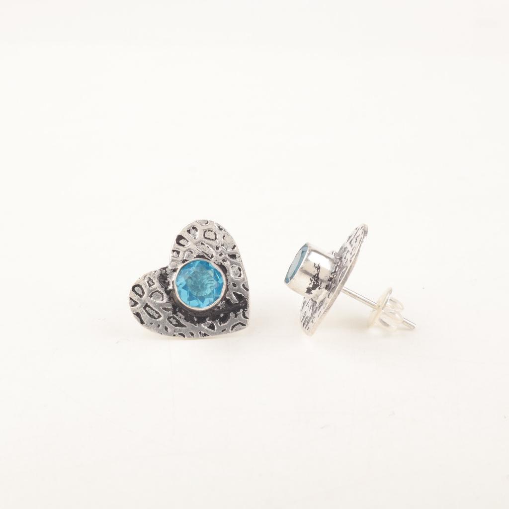 Swiss Blue Topaz Gemstone 925 Sterling Silver Jewelry Handmade Stud0.6" For Gift EE-143-7