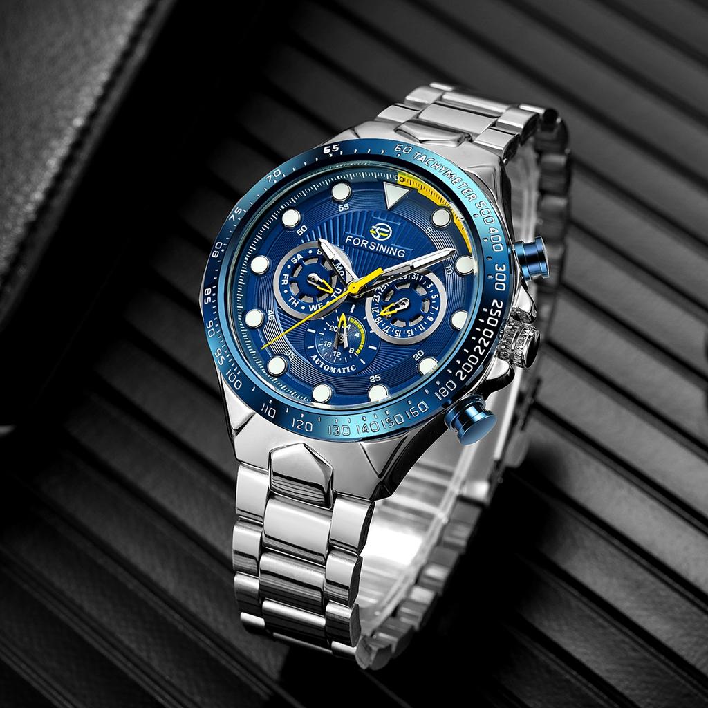 Forsining Luxury Waterproof Mechanical Large Man Watches Stainless Steel Automatic Movement Chronograph Wristwatch