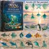 Christmas Room Decoration Sea Glass Marine Life Advent Calendar, 24 Day Countdown Box Festive Desktop Ornaments with Ocean Animal Acrylic Ornaments,