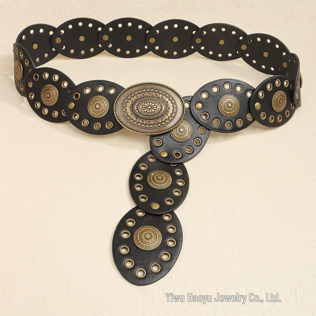 Женский ретро-платье с овальным поясом-люверсами в стиле пустоши