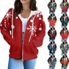 Women's Fashion Casual Christmas Print Long Sleeve Sweatshirt Pocket Jacket Zipper Hoodie Coat