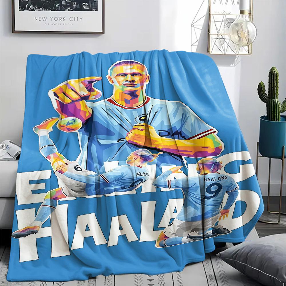 Erling Haaland Colorful Pop Art Print Flannel Blanket Football Star Throw Blanket Soccer Fan Warm Bedroom Sofa Cover