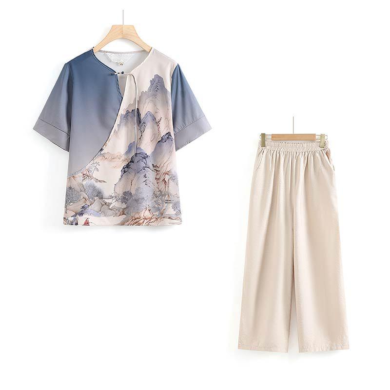 Летний комплект блузки с коротким рукавом для мамы: Стильный топ 2025 года для женщин среднего и пожилого возраста