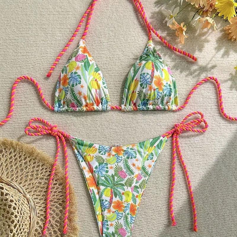 New Thai vacation beach floral sexy bikini two-piece fashion hottie strap split swimsuit