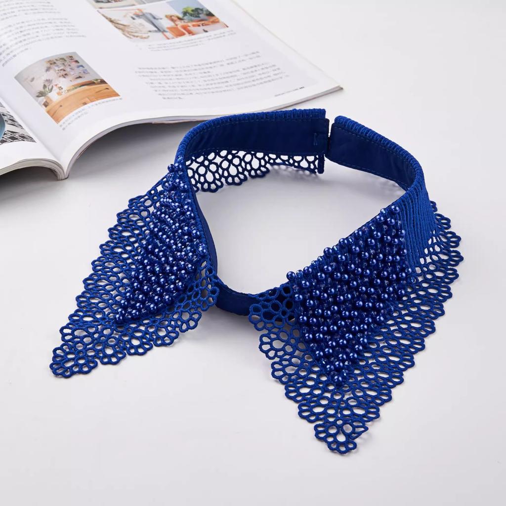 Lace Black White Detachable Fake Collar Beaded Tie Shirt Women's Blouse Top Dickey Detachable Lapel Fashion Accessory