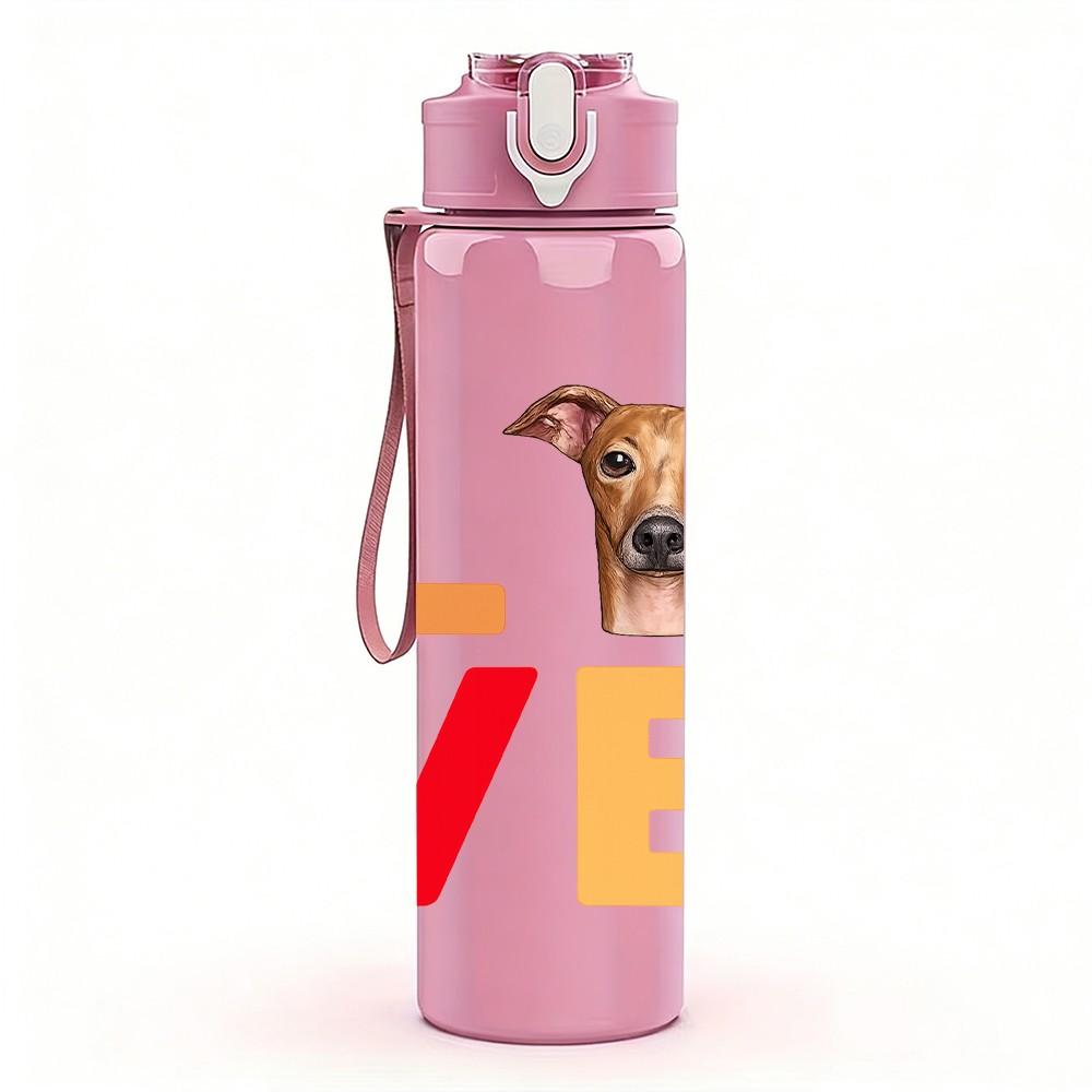 1PC Love Two Tone Letter Dog Art 750ml Color Plastic Sports Water Bottle Leakproof Flip Straw Lid Suitable for Sports Office Home Use