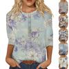 Women's Fashion Casual 3/4 Sleeve Floral Button Printed Round Neck Pullover Top Casual Clothing