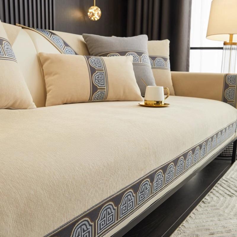 Ретро Чениловый Чехол для Дивана Однотонный Премиальный Чехол-Подушка для Дивана Пылезащитный Противоскользящий Чехол-Полотенце для Дивана L-типа Двухместная Подушка для Дивана