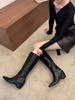 European and American retro style square head high boots autumn black inner height increase and leg straight versatile fashion boots