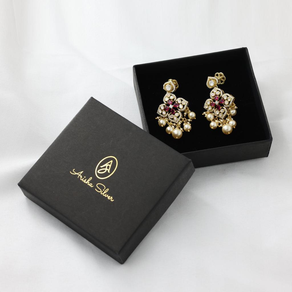 Kundan Gold Plated Earring 925 Sterling Silver Handmade Polki Jewelry Moissanite Earring Indian Women Jewelry
