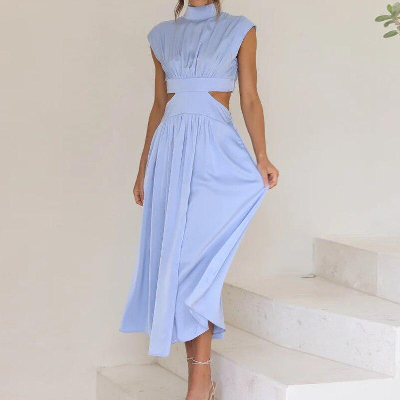 Элегантное платье трапециевидной формы с воротником-стойкой, летнее элегантное сексуальное женское платье с вырезом, повседневное платье без рукавов с открытой талией Y2k, вечерние платья 25544