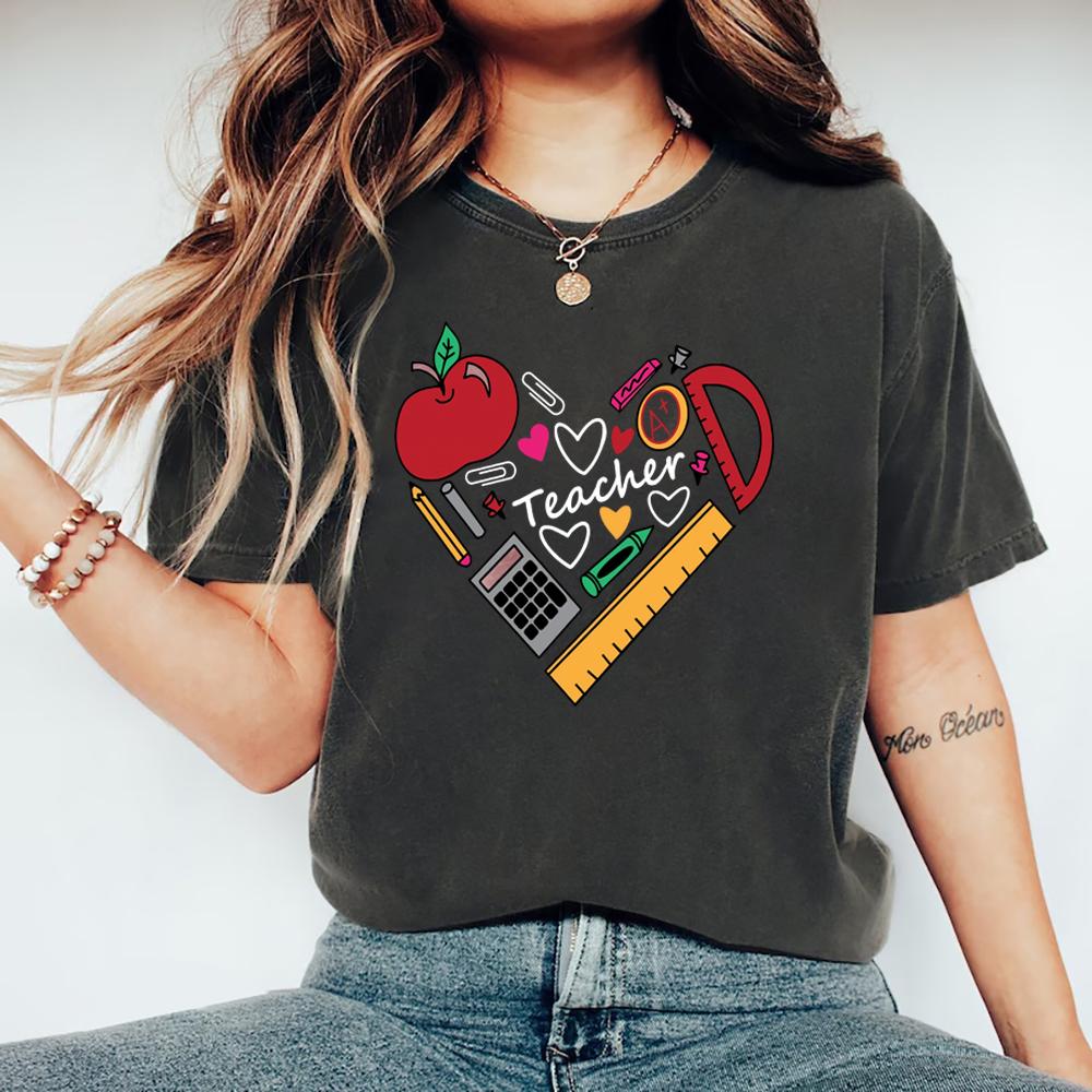 Inspirational Teacher TShirt Teach Love Inspire Tshirt Back To School Shirt Casual Short Sleeve Womens Tees Streetwear Tops