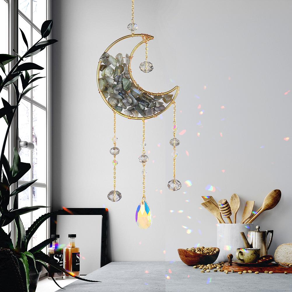 Metal Moon Crystal Frame Pendant Hangable Window Accessories for Balcony
