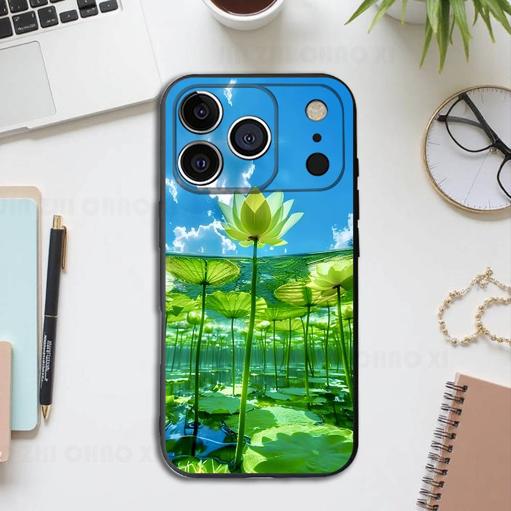 Силиконовый мягкий чехол для телефона с цветком лотоса для iPhone 17 16 15 14 13 12 11 Pro Max Plus X XR SE