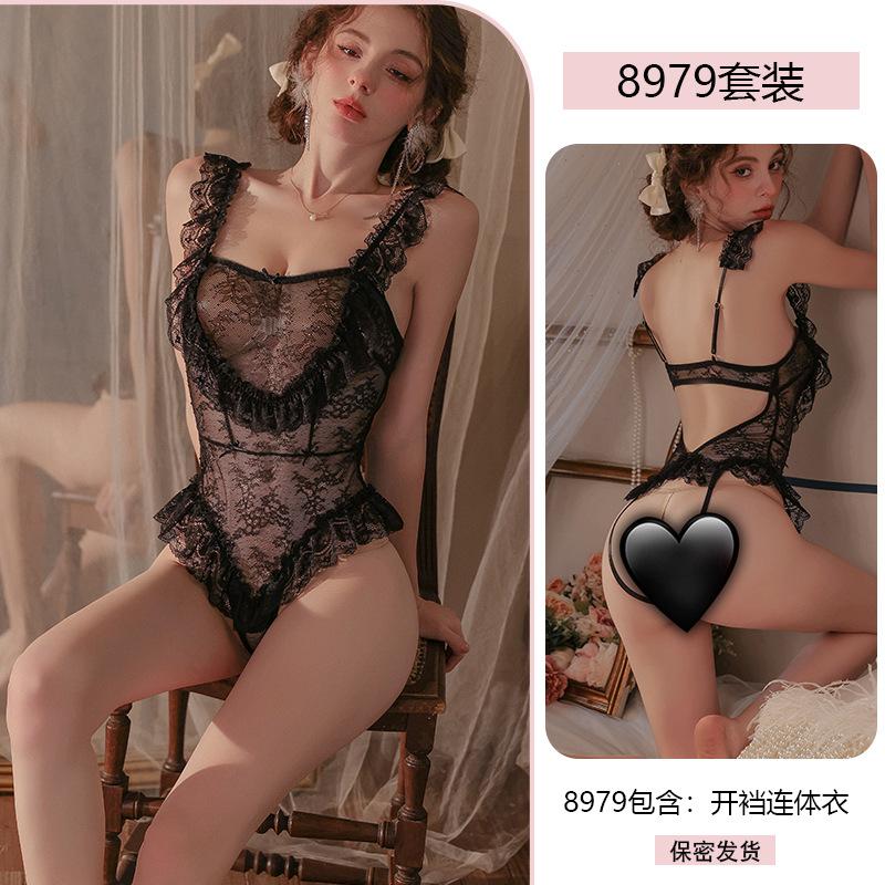 Sexy Lace Seduction Onesie Women's Pure Desire To Open the Crotch Sex Perspective Uniform Suit Pajamas
