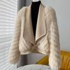 Winter Faux Fur Coat Women Short Wool Fashion Open Front Jacket with Fur Collar