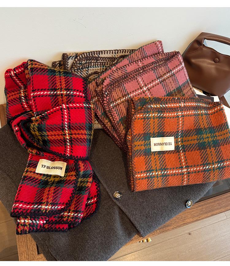 2024 Autumn/Winter Oversized Plaid Red Scarf, Unisex Christmas Shawl Neck Warmer