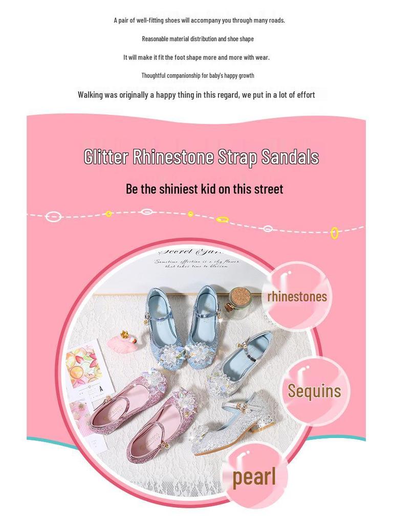 Туфли-лодочки принцессы с голубыми кристаллами для девочек - Весенне-осенние модные туфли с цветочным декором, не скользят для детей