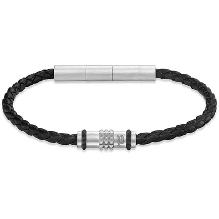 Bracelet pour homme - Police - Ryder - Acier inoxydable - Large - Cuir noir
