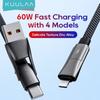 KUULAA 2 In 1 60W PD Data Cable Fast Charging Cable USB A To Type C/Lighting Suitable for Iphone Samsung Xiaomi Fast Charging