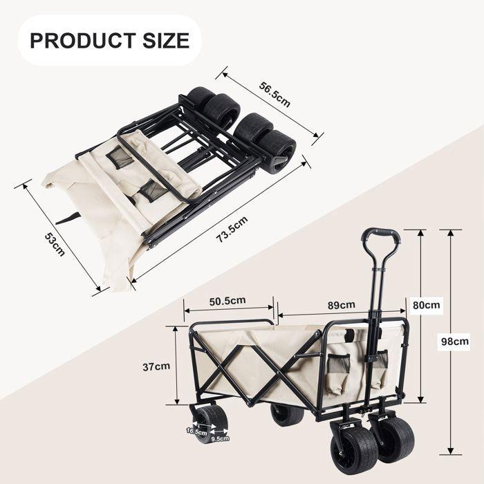 Portable Wagon - Ultra-Compact Folding Wagon - All-Terrain Wheels - 100kg - 600D Oxford Fabric - Beige