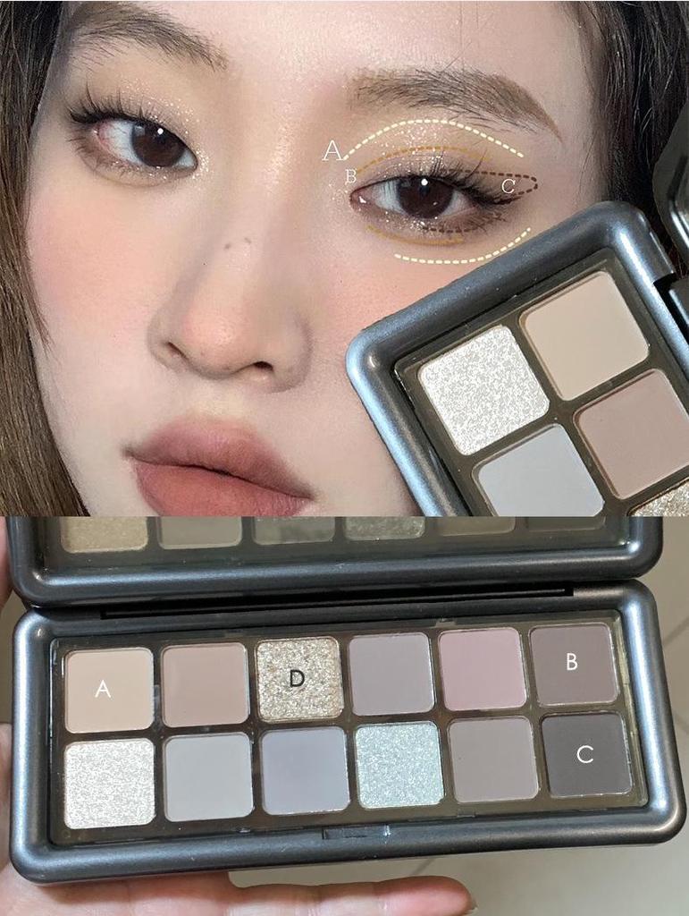 Палитра теней для век Phantom Bear Haze из 12 цветов: Землистые тона в сером, матовом, перламутровом и бриллиантовом исполнении