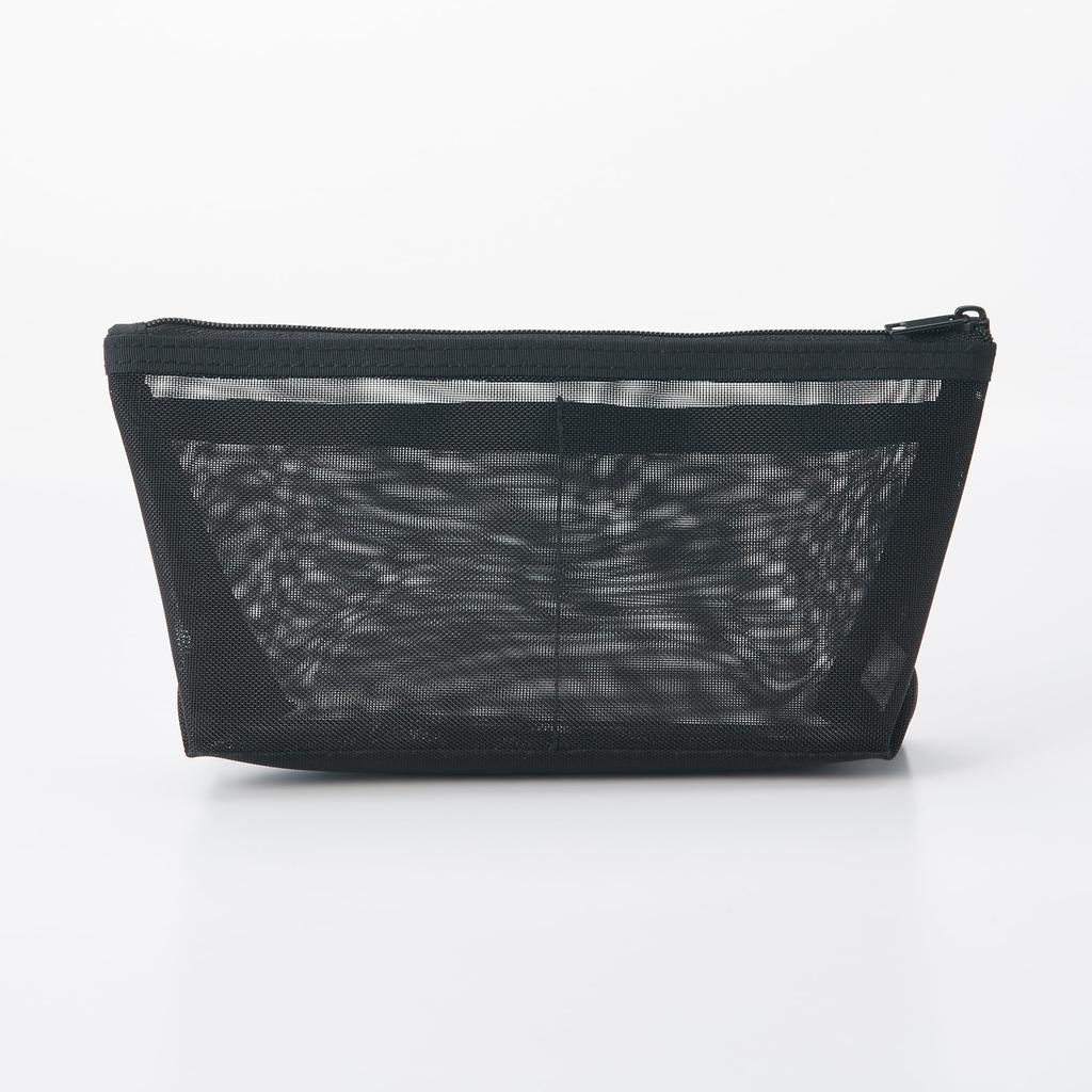 MUJI Nylon Mesh Pencil Case with Width 17 X Height 10 X Gusset 5 Cm NDE06A1S Gusset, Black, Approx.