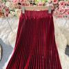 Лето Осень Женская Элегантная Атласная Высокая Талия Длинная Макси Плиссированная Юбка