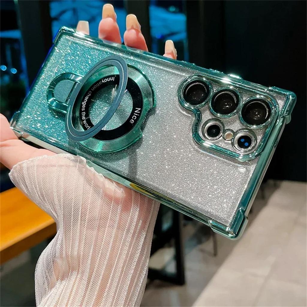 Plating Airbag Gradient Case For Samsung Galaxy S25 S24 S23 S22 S20 S21 Fe Plus Ultra Lens Protection Magnetic Holder Cover For For A24 A55 5G A53 A54