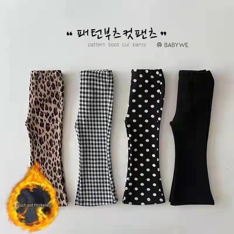 Девичьи флисовые/без подкладки расклешенные брюки - Осенне-зимний корейский стиль детские длинные брюки