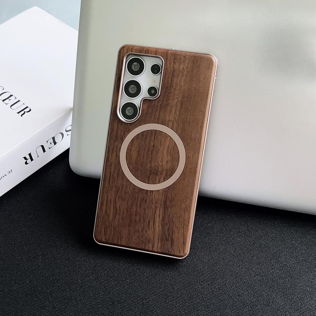 Подходит для Samsung S25ULTRA Эластичная застежка Чехол для мобильного телефона Металлическая рамка Односторонняя задняя панель из персикового дерева Противоударный защитный чехол