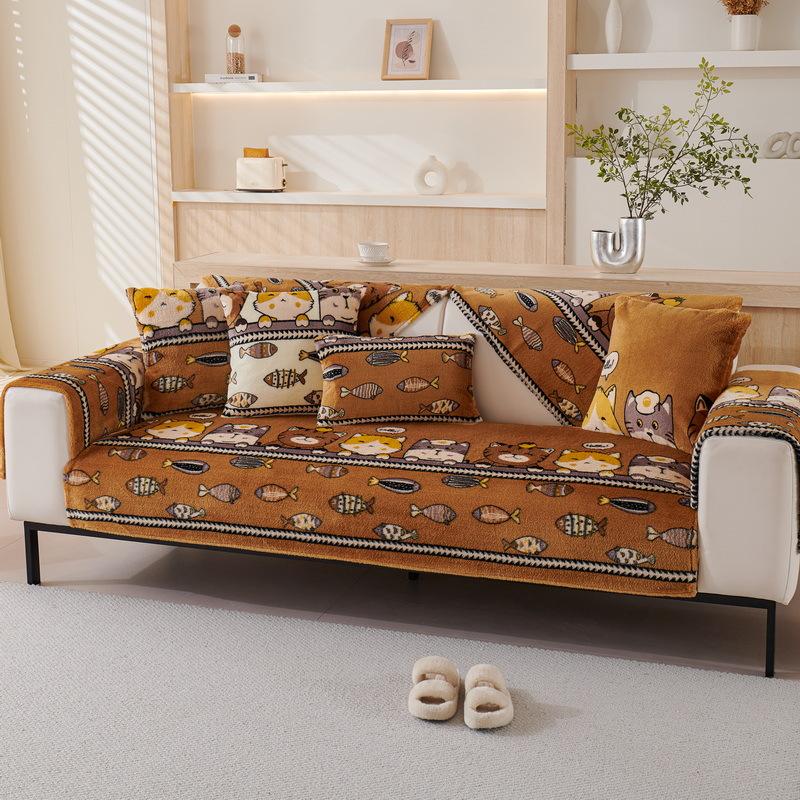 Подушка для дивана Зимняя Утолщенная Плюшевая Подушка для Сиденья Простой Мультяшный Нескользящий Кожаный Чехол для Дивана Новый Чехол Полотенце